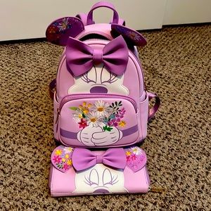 Minnie Floral Loungefly Backpack and Wallet